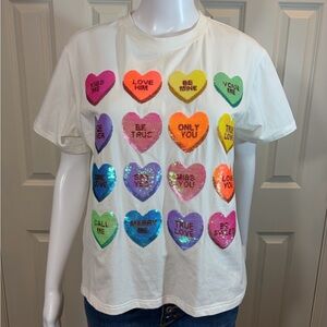 Queen of Sparkles Colorful Heart Graphic sequin T-Shirt